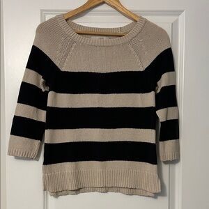 LOFT Women’s Striped Black and Tan Sweater